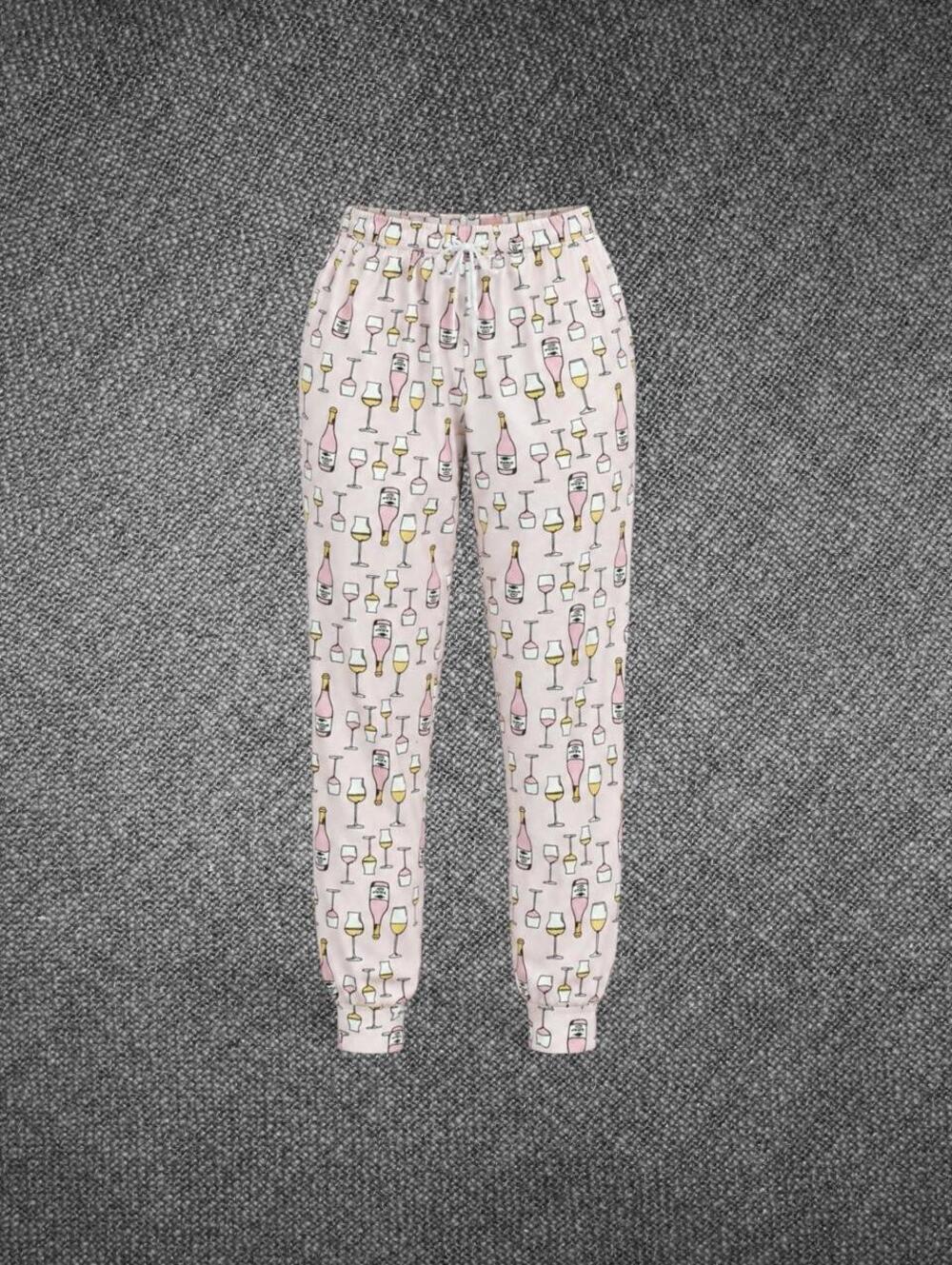 Pink Wine Print Pajama Jogger Pants Size M